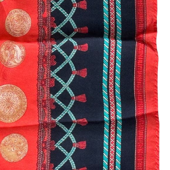 Elaine Gold designer silk scarf 1980’s orange gold coins medallions 29” square - Picture 7 of 9